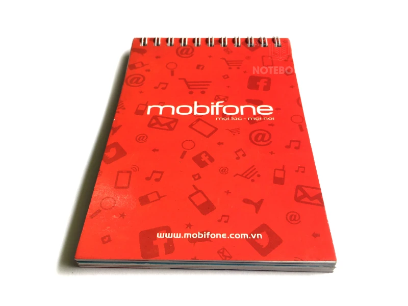 Sổ tay kích thước A6 loai lò xo in logo cong ty Mobiphone